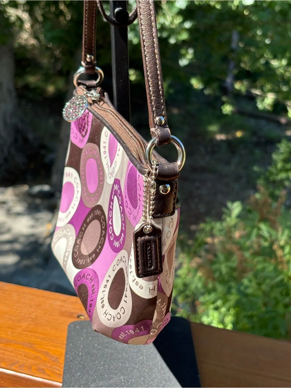 COACH Pink, Purple & Brown Circle Print Shoulder Bag